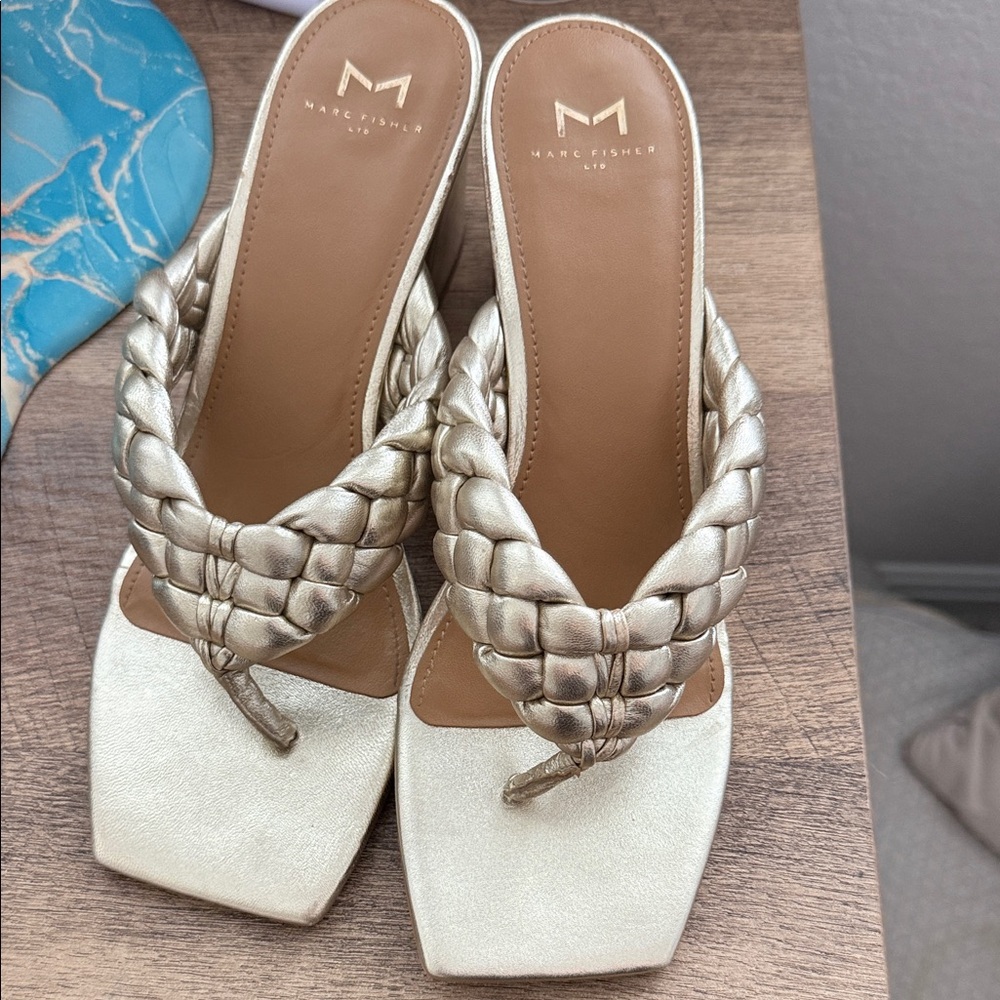 Marc Fisher Metallic Gold Braided Thong Sandals